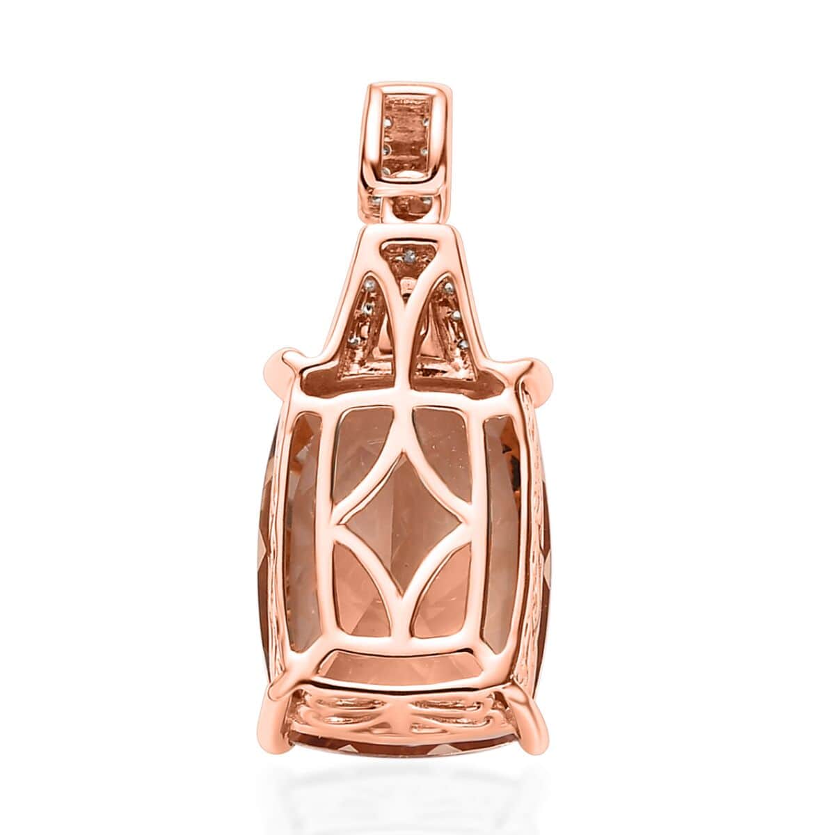 Luxoro 14K Rose Gold AAA Marropino Morganite and G-H I2 Diamond Pendant 9.85 ctw image number 4