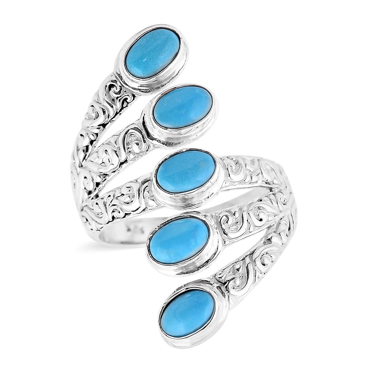 Bali Legacy Sleeping Beauty Turquoise 5 Stone Ring in Sterling Silver (Size 10.0) 2.40 ctw