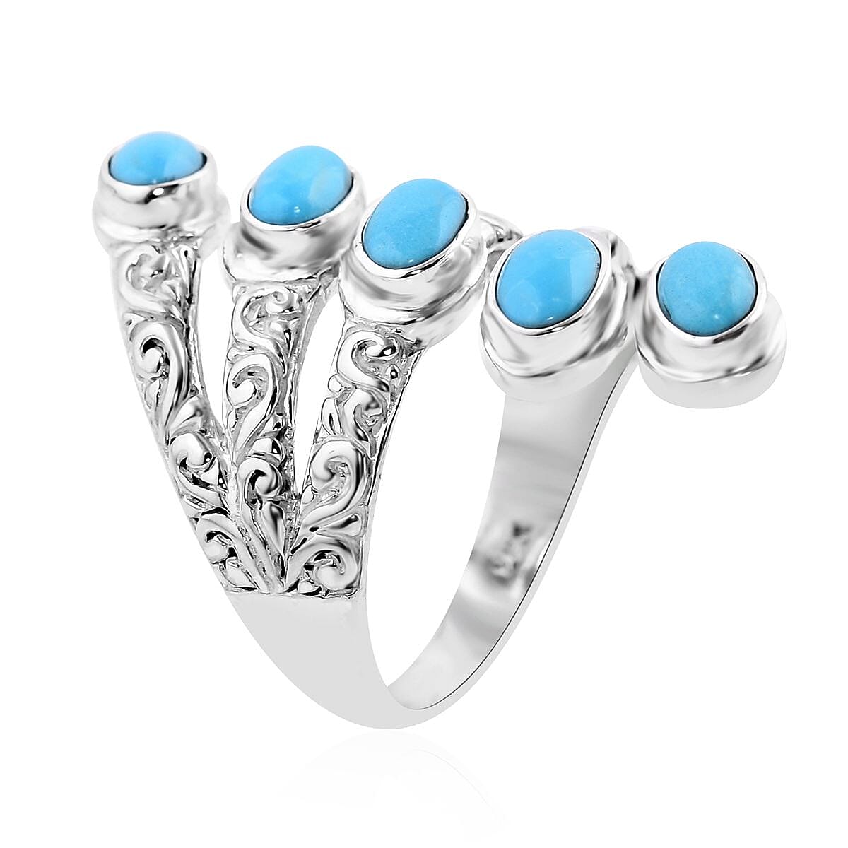 Bali Legacy Sleeping Beauty Turquoise 5 Stone Ring in Sterling Silver (Size 9.0) 2.40 ctw image number 3