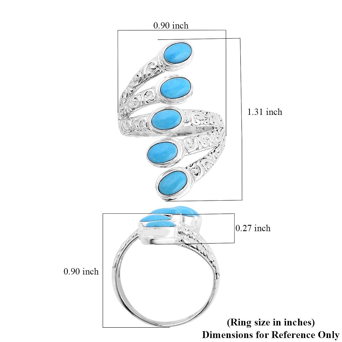 Bali Legacy Sleeping Beauty Turquoise 5 Stone Ring in Sterling Silver (Size 9.0) 2.40 ctw image number 5
