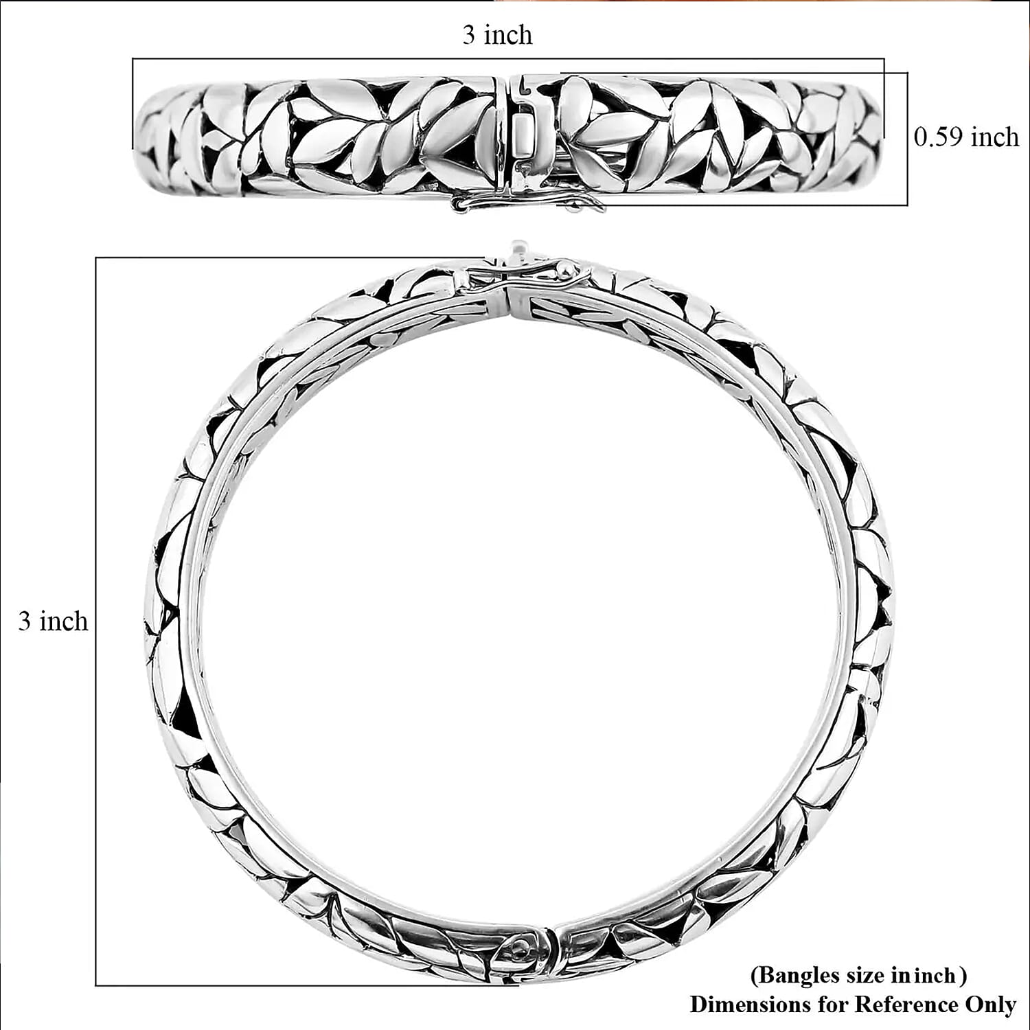 Bali Legacy Floral Bangle Bracelet in Sterling Silver (27.75 g) (6.50 In)