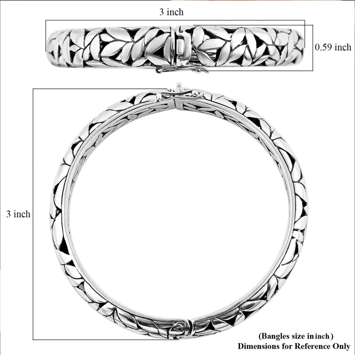 Bali Legacy Sterling Silver Floral Bangle Bracelet (6.50 In) (27.75 g) image number 6
