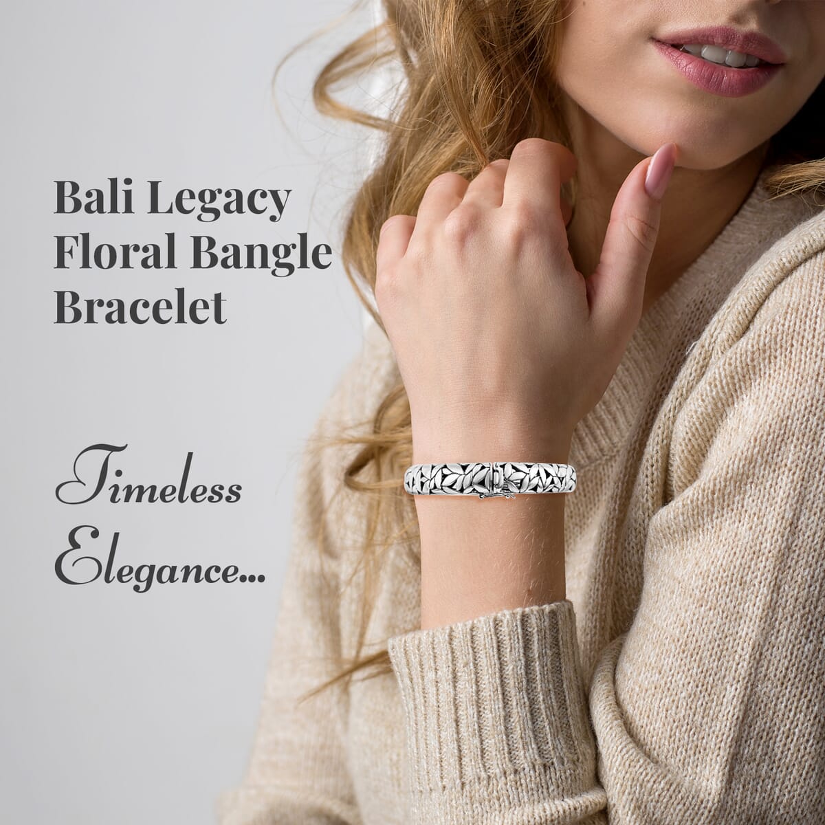 Bali Legacy Sterling Silver Floral Bangle Bracelet (8.00 In) 38.70 Grams image number 2