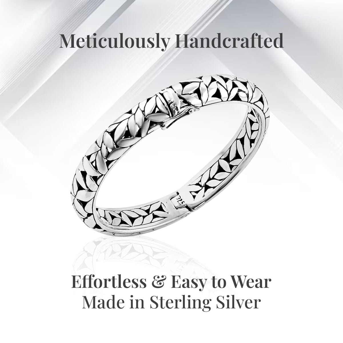 Bali Legacy Sterling Silver Floral Bangle Bracelet (8.00 In) 38.70 Grams image number 3