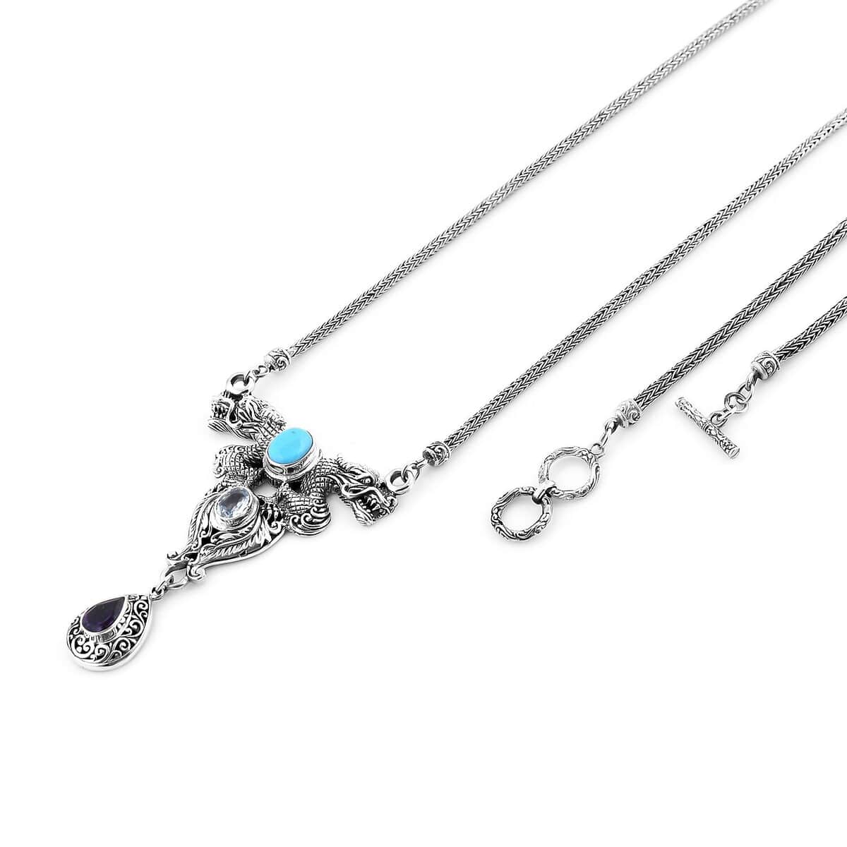 Bali Legacy Premium Sleeping Beauty Turquoise and Multi Gemstone Dragon Necklace 18-19 Inches in Sterling Silver 5.25 ctw image number 4