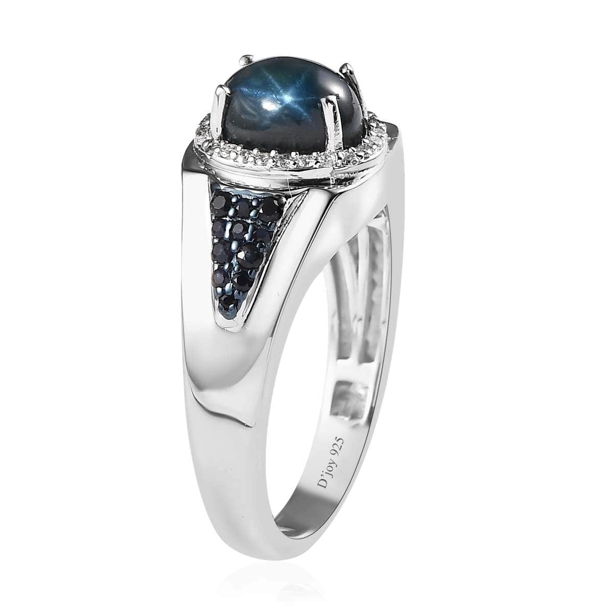 Blue Star Sapphire (DF) and Multi Gemstone Men's Ring in Platinum Over Sterling Silver 3.75 ctw image number 3