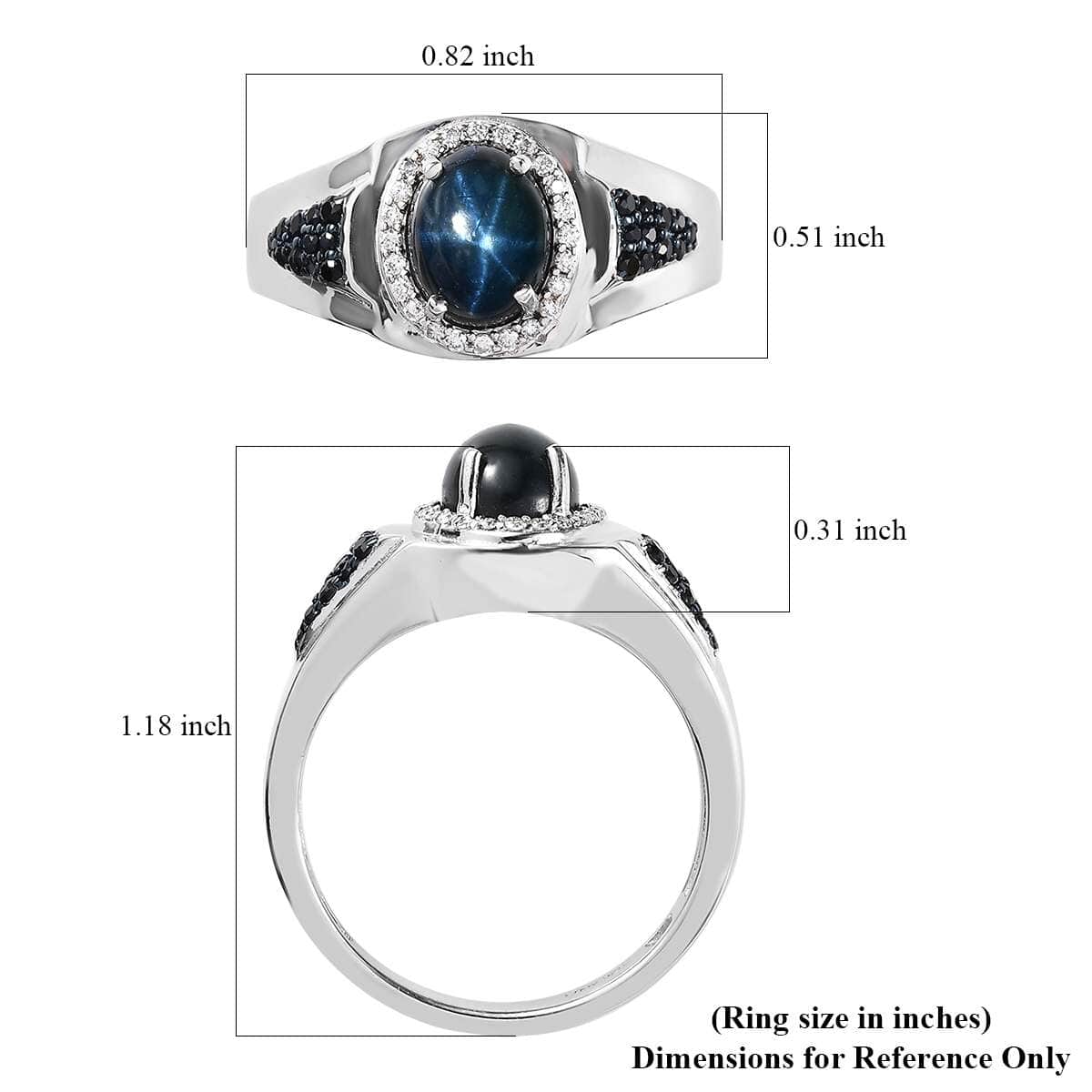 Blue Star Sapphire (DF) and Multi Gemstone Men's Ring in Platinum Over Sterling Silver 3.75 ctw image number 5