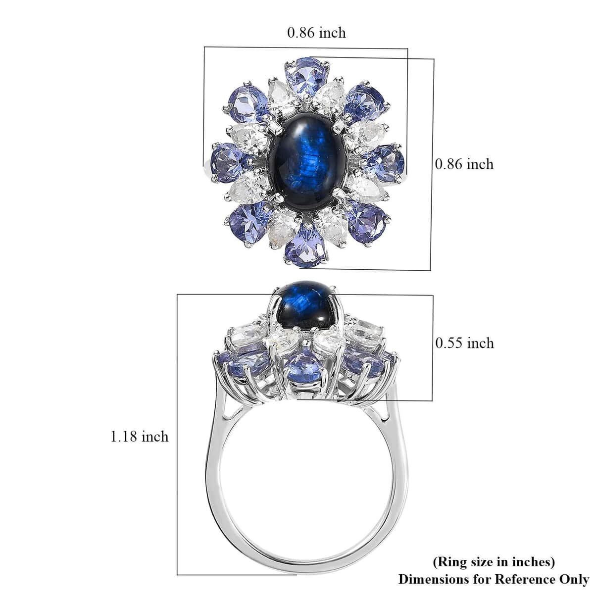 Blue Star Sapphire (DF) and Multi Gemstone Floral Ring in Platinum Over Sterling Silver 8.25 ctw image number 5