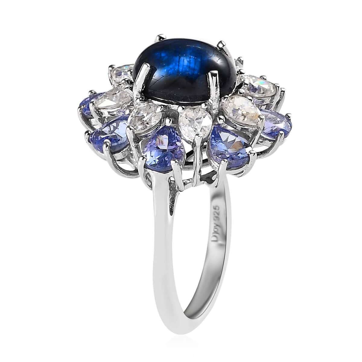 Blue Star Sapphire (DF) and Multi Gemstone Floral Ring in Platinum Over Sterling Silver (Size 9.0) 8.25 ctw image number 3