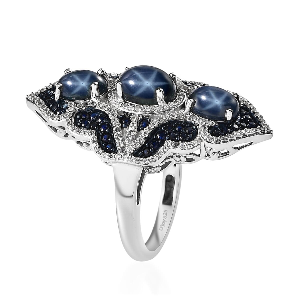 Blue Star Sapphire (DF) and Multi Gemstone Elongated Ring in Sterling Silver (Size 9.0) 6.60 ctw image number 3