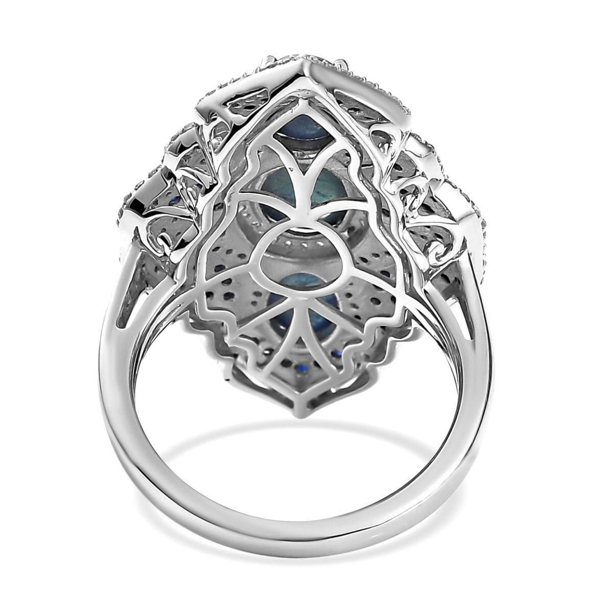 Blue Star Sapphire (DF) and Multi Gemstone Elongated Ring in Sterling Silver (Size 9.0) 6.60 ctw image number 4