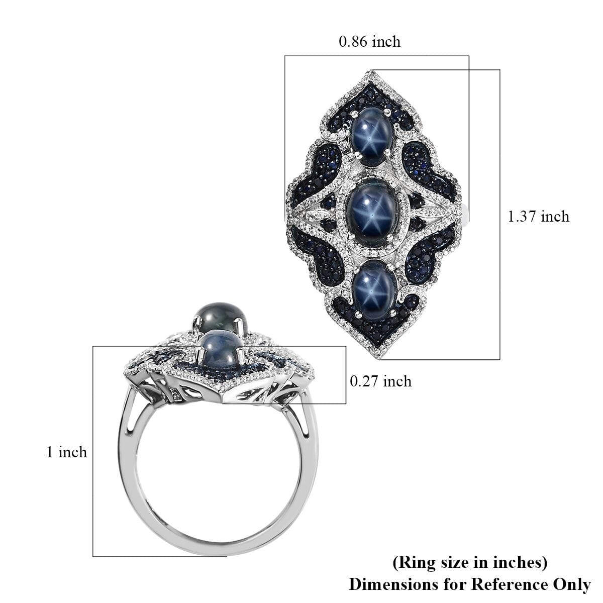 Blue Star Sapphire (DF) and Multi Gemstone Elongated Ring in Sterling Silver (Size 9.0) 6.60 ctw image number 5