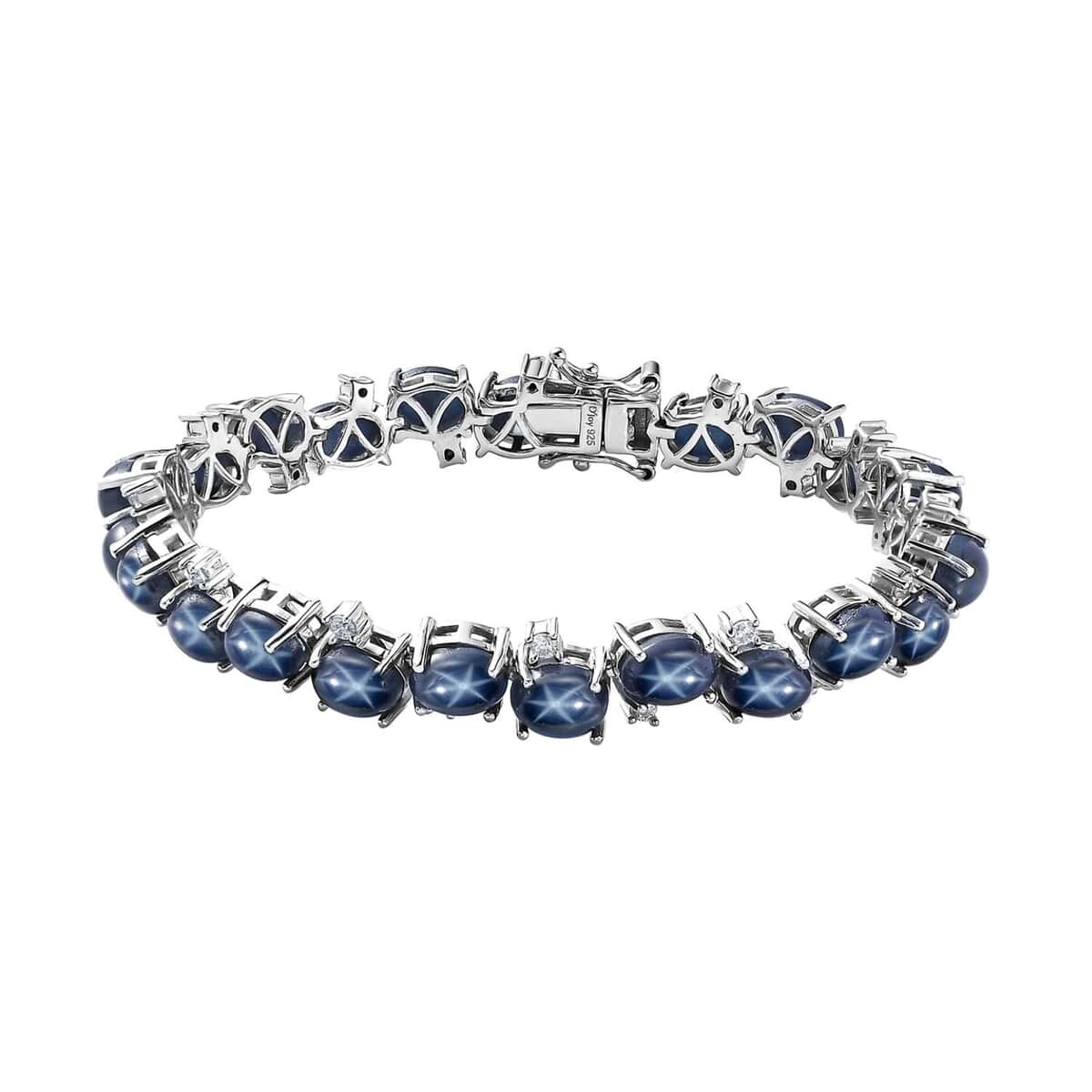 Blue Star Sapphire (DF) and Moissanite Bracelet in Platinum Over Sterling Silver (6.50 In) 33.65 ctw image number 0