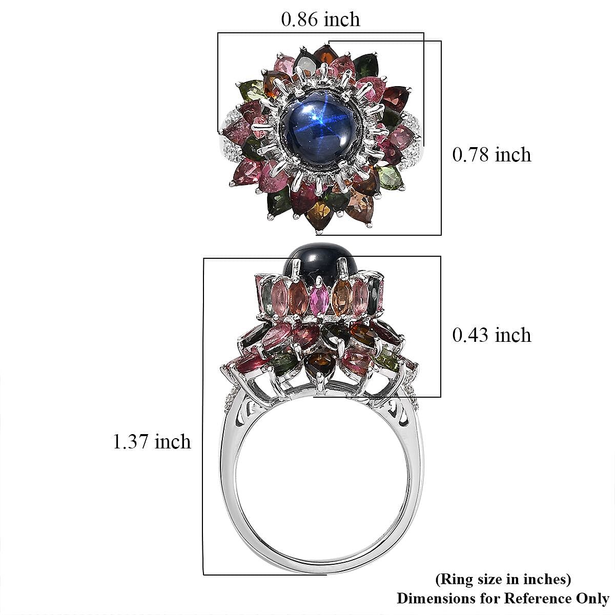 Blue Star Sapphire (DF) and Multi Gemstone Floral Ring in Platinum Over Sterling Silver (Size 8.0) 7.85 ctw image number 5