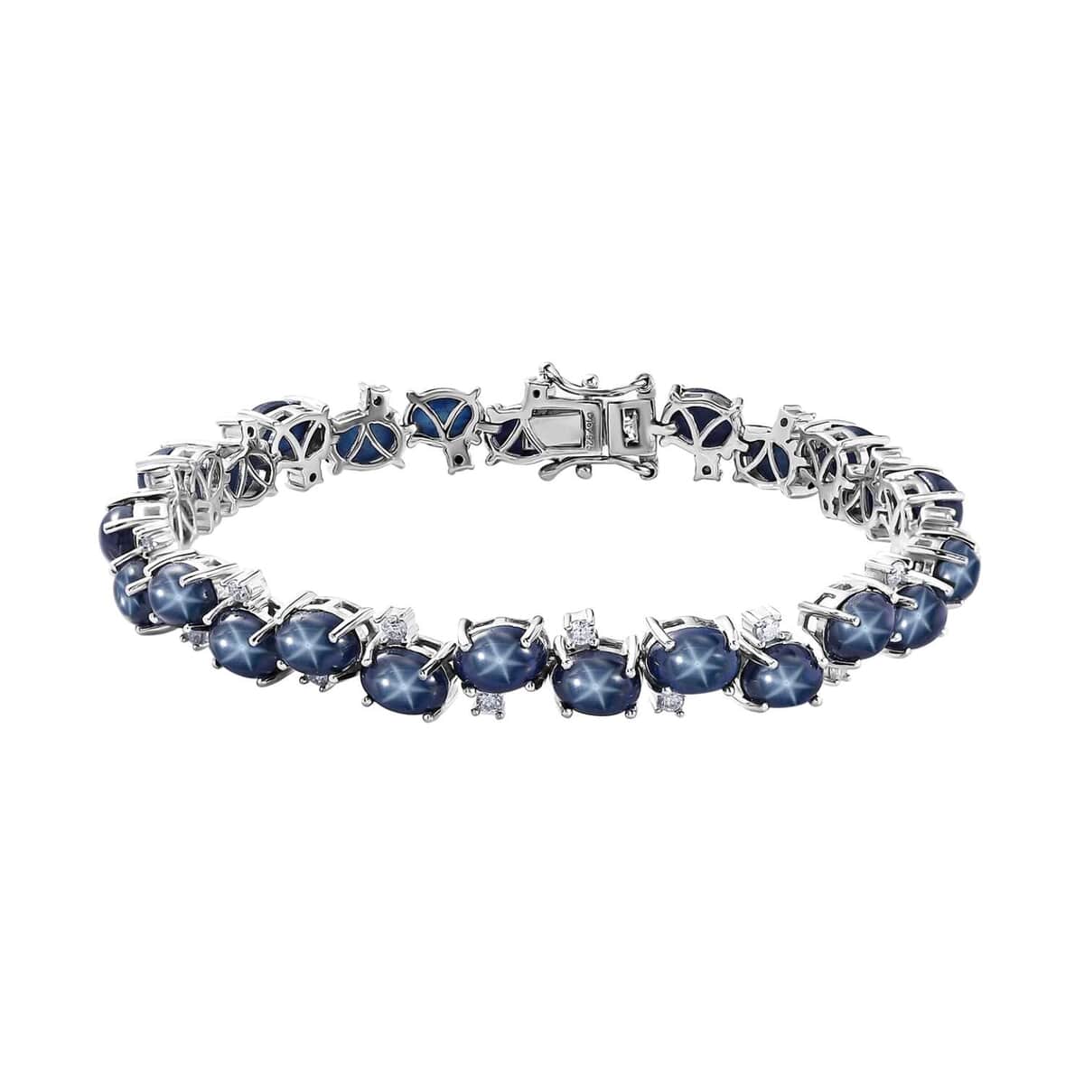 Blue Star Sapphire (DF) and Moissanite Bracelet in Platinum Over Sterling Silver (8.00 In) 40.65 ctw image number 0