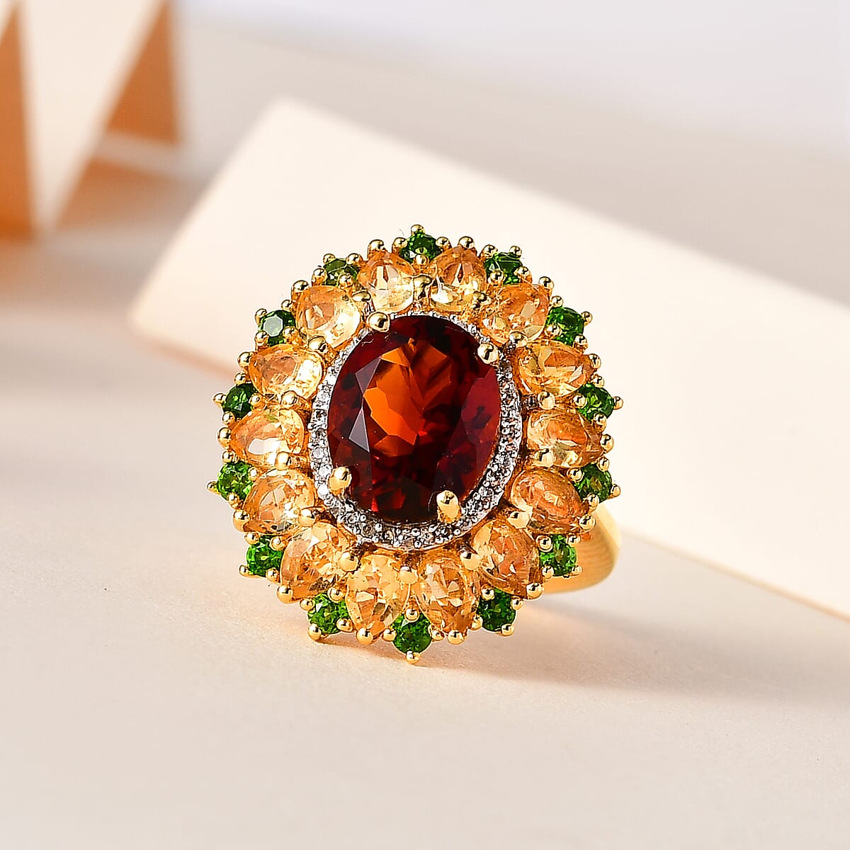 Premium Santa Ana Madeira Citrine and Multi Gemstone Floral Ring in Vermeil Yellow Gold Over Sterling Silver (Size 9.0) 5.15 ctw image number 1