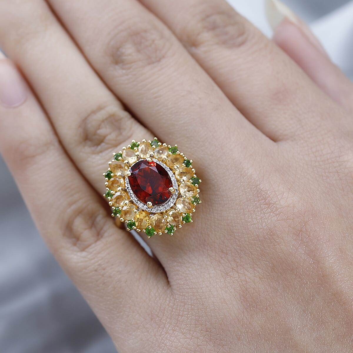 Premium Santa Ana Madeira Citrine and Multi Gemstone Floral Ring in Vermeil Yellow Gold Over Sterling Silver (Size 9.0) 5.15 ctw image number 2