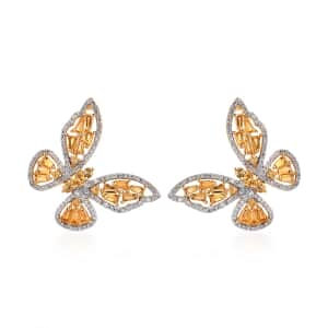 GP Trionfo Collection Premium Brazilian Citrine and White Zircon Butterfly Earrings in Vermeil Yellow Gold Over Sterling Silver 4.70 ctw