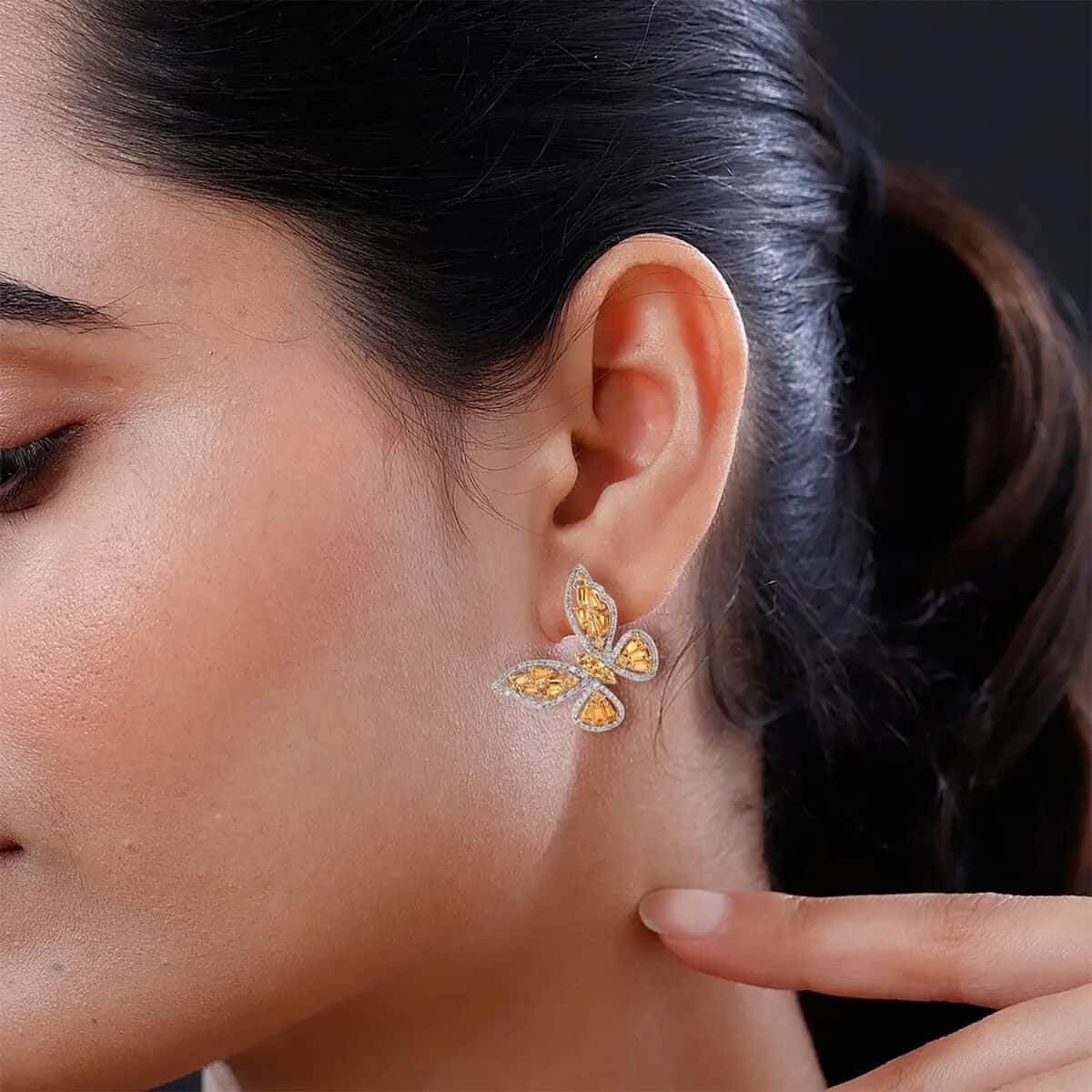 GP Trionfo Collection Premium Brazilian Citrine and White Zircon Butterfly Earrings in Vermeil Yellow Gold Over Sterling Silver 4.70 ctw (Del. in 7-10 Days) image number 7