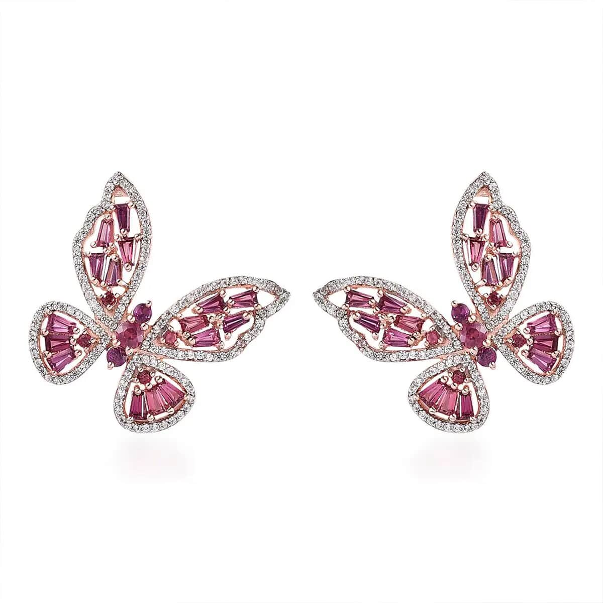 GP Trionfo Collection Trionfo Collection Premium Orissa Rhodolite Garnet and White Zircon Butterfly Earring in Vermeil Rose Gold Over Sterling Silver 5.50 ctw image number 0