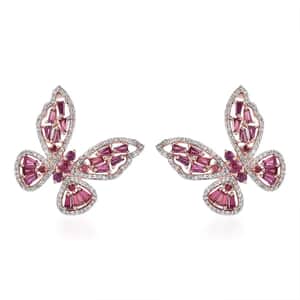 GP Trionfo Collection Trionfo Collection Premium Orissa Rhodolite Garnet and White Zircon Butterfly Earring in Vermeil Rose Gold Over Sterling Silver 5.50 ctw