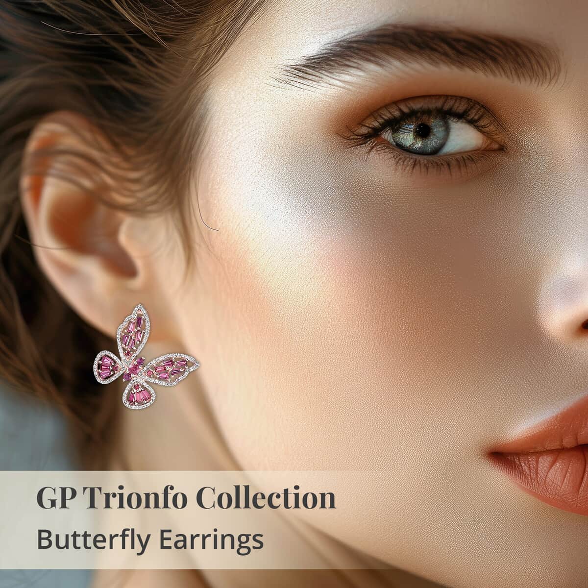 GP Trionfo Collection Trionfo Collection Premium Orissa Rhodolite Garnet and White Zircon Butterfly Earring in Vermeil Rose Gold Over Sterling Silver 5.50 ctw image number 2