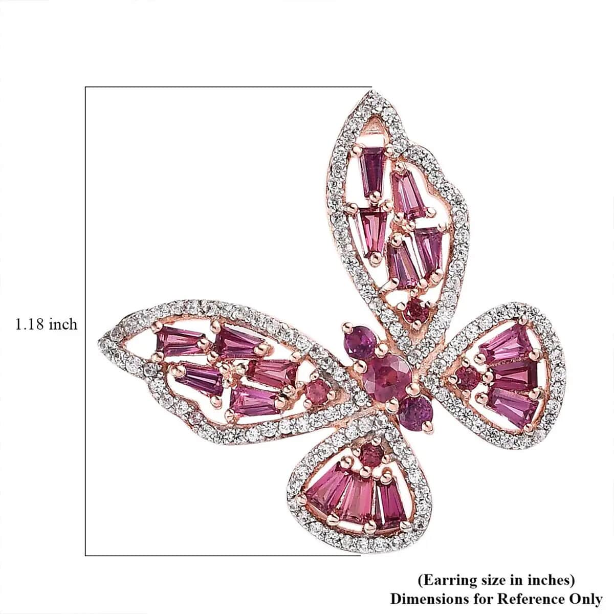 GP Trionfo Collection Trionfo Collection Premium Orissa Rhodolite Garnet and White Zircon Butterfly Earring in Vermeil Rose Gold Over Sterling Silver 5.50 ctw image number 6