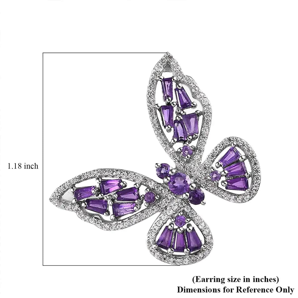 GP Trionfo Collection Premium African Amethyst and White Zircon Butterfly Earrings in Platinum Over Sterling Silver 5.50 ctw image number 6