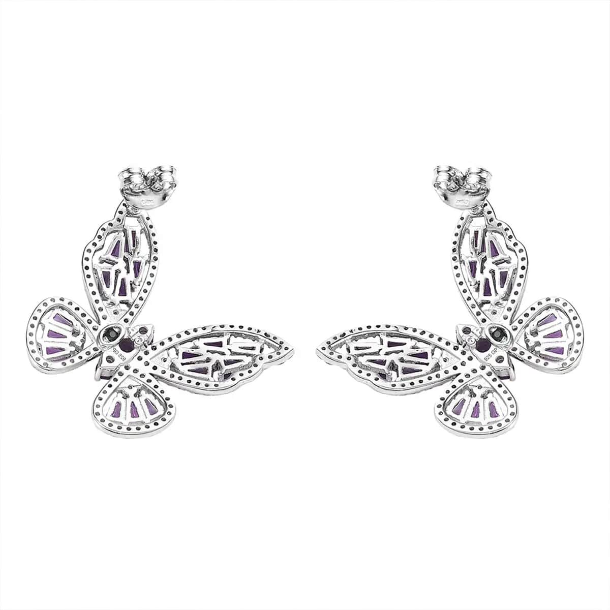 GP Trionfo Collection Premium African Amethyst and White Zircon Butterfly Earrings in Platinum Over Sterling Silver 5.50 ctw image number 8