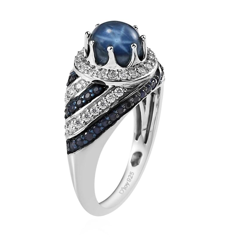 Blue Star Sapphire (DF) and Multi Gemstone Ring in Platinum Over Sterling Silver (Size 10.0) 3.30 ctw