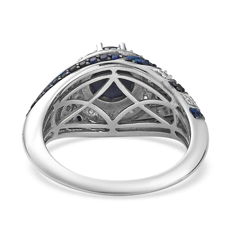Blue Star Sapphire (DF) and Multi Gemstone Ring in Platinum Over Sterling Silver (Size 10.0) 3.30 ctw