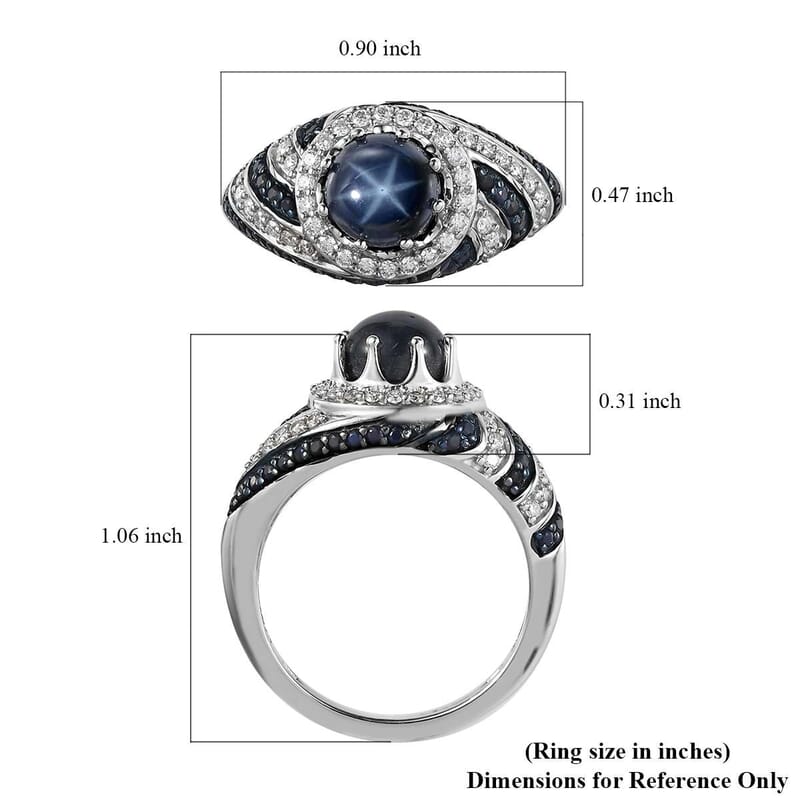 Blue Star Sapphire (DF) and Multi Gemstone Ring in Platinum Over Sterling Silver (Size 10.0) 3.30 ctw