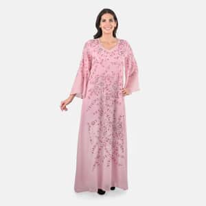 Luxury 100% Silk Chiffon and Hand Beaded Designer Gown– Rose Quartz L/XL