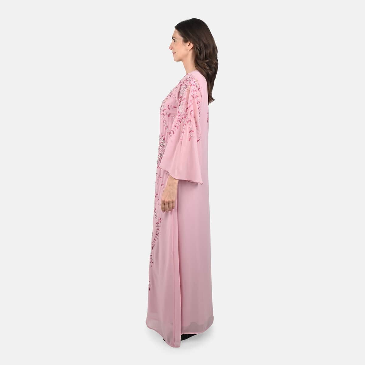Luxury 100% Silk Chiffon and Hand Beaded Designer Gown– Rose Quartz L/XL image number 2