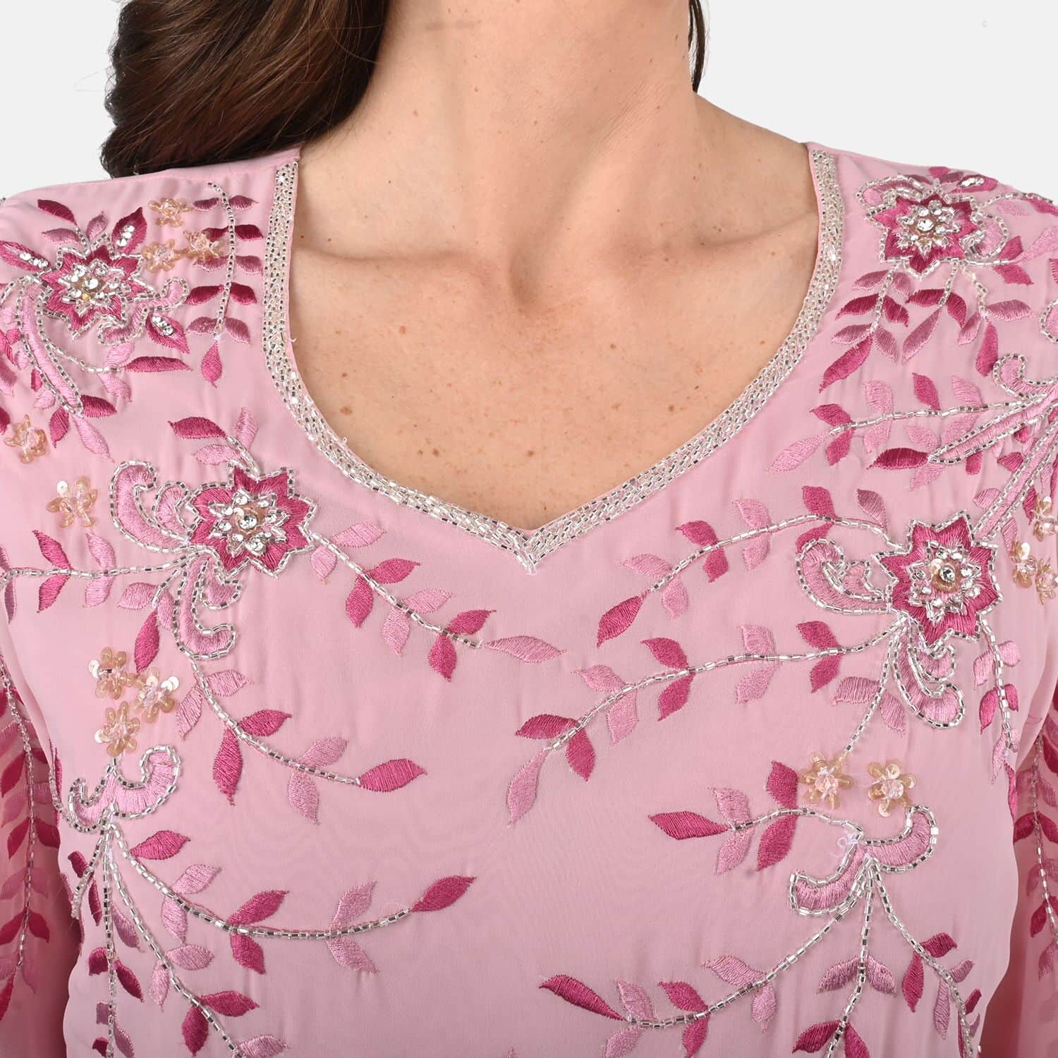 Buy Luxury 100% Silk Chiffon and Hand Beaded Designer Gown– Rose