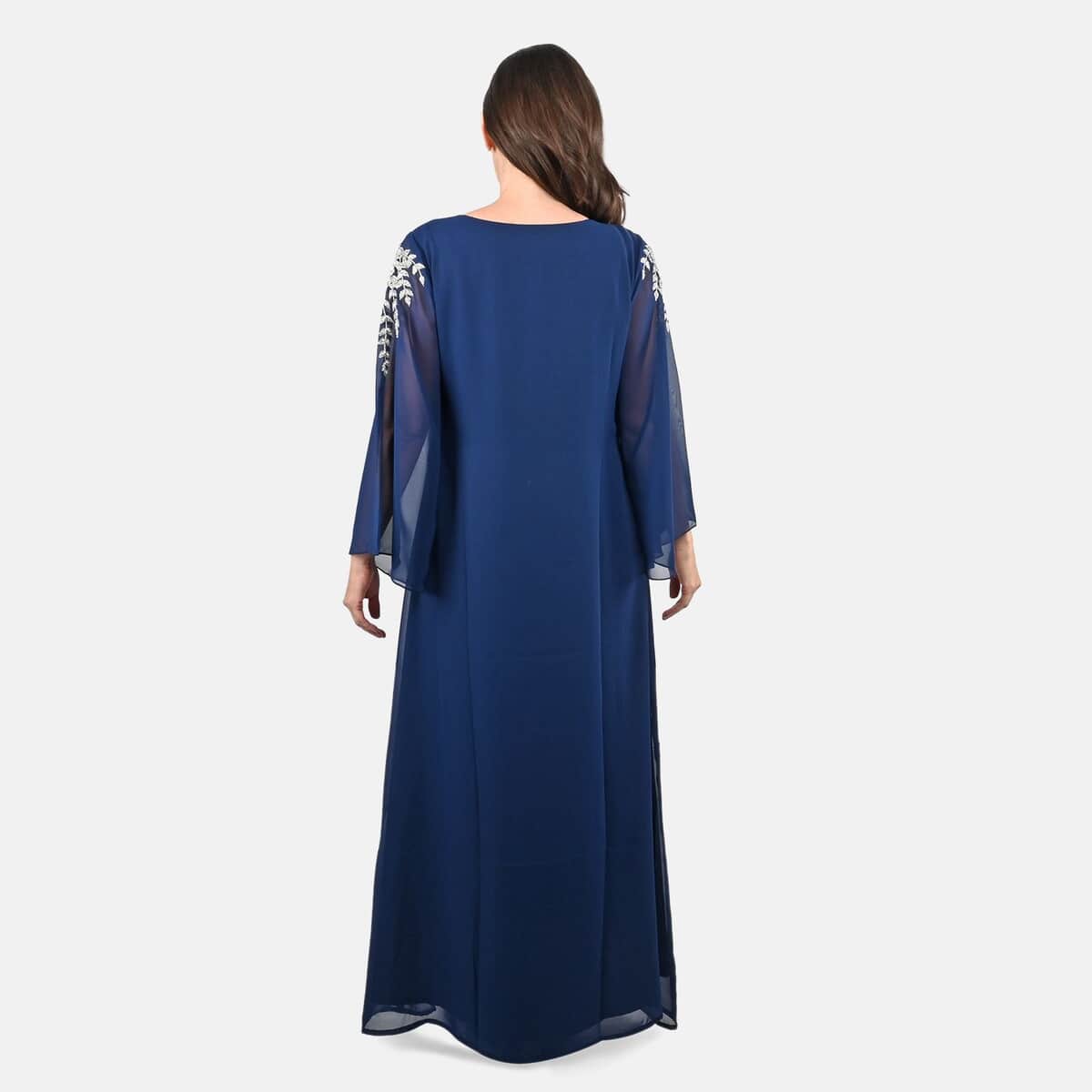 Luxury 100% Silk Chiffon and Hand Beaded Designer Gown– Navy S/M image number 1