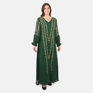 Luxury 100% Silk Chiffon and Hand Beaded Designer Gown– Forest Green S/M