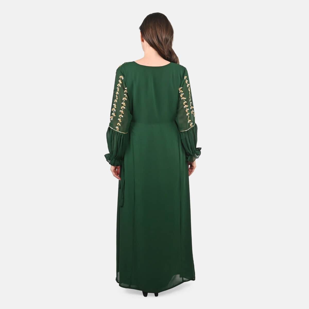 Luxury 100% Silk Chiffon and Hand Beaded Designer Gown– Forest Green L/XL image number 1