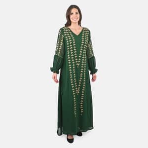 Luxury 100% Silk Chiffon and Hand Beaded Designer Gown– Forest Green 2X/3X