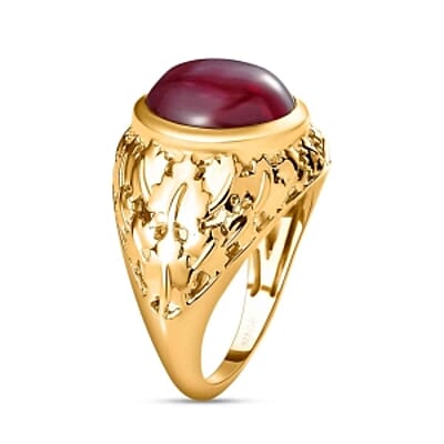 African Ruby and Kanchanaburi Blue Sapphire 8.04 ctw Ring in Vermeil Yellow Gold Over Sterling Silver (Size 10)