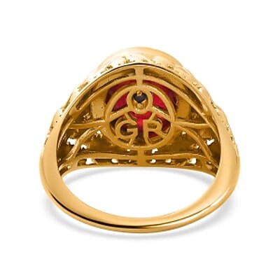 African Ruby and Kanchanaburi Blue Sapphire 8.04 ctw Ring in Vermeil Yellow Gold Over Sterling Silver (Size 10)
