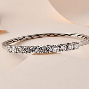 Moissanite Bangle Bracelet in Platinum Over Sterling Silver (7.25 In) 6.25 ctw