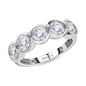 Moissanite 5 Stone Ring in Platinum Over Sterling Silver (Size 5.0) 1.65 ctw