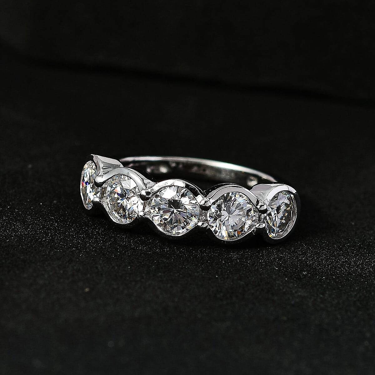 Moissanite 5 Stone Ring in Platinum Over Sterling Silver (Size 5.0) 1.65 ctw image number 1