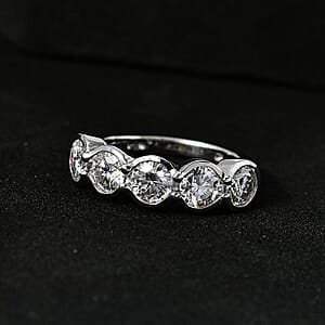 Moissanite 5 Stone Ring in Platinum Over Sterling Silver (Size 5.0) 1.65 ctw