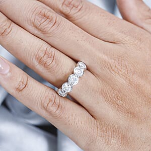 Moissanite 5 Stone Ring in Platinum Over Sterling Silver (Size 5.0) 1.65 ctw