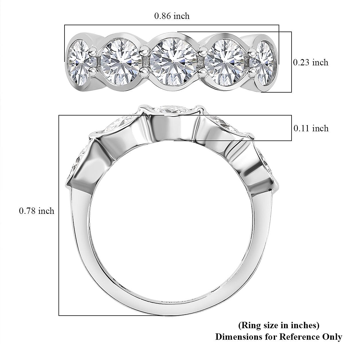 Moissanite 5 Stone Ring in Platinum Over Sterling Silver (Size 5.0) 1.65 ctw image number 5