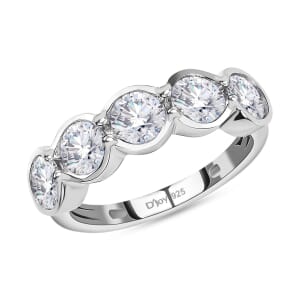 Moissanite 1.65 ctw 5 Stone Ring in Platinum Over Sterling Silver (Size 7.0)