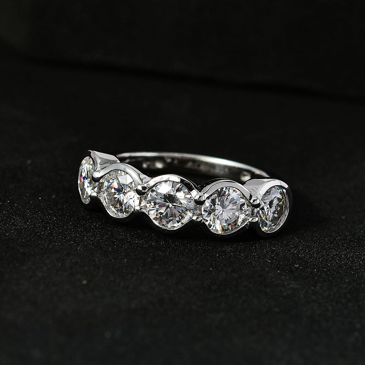 Moissanite 1.65 ctw 5 Stone Ring in Platinum Over Sterling Silver (Size 7.0) image number 1
