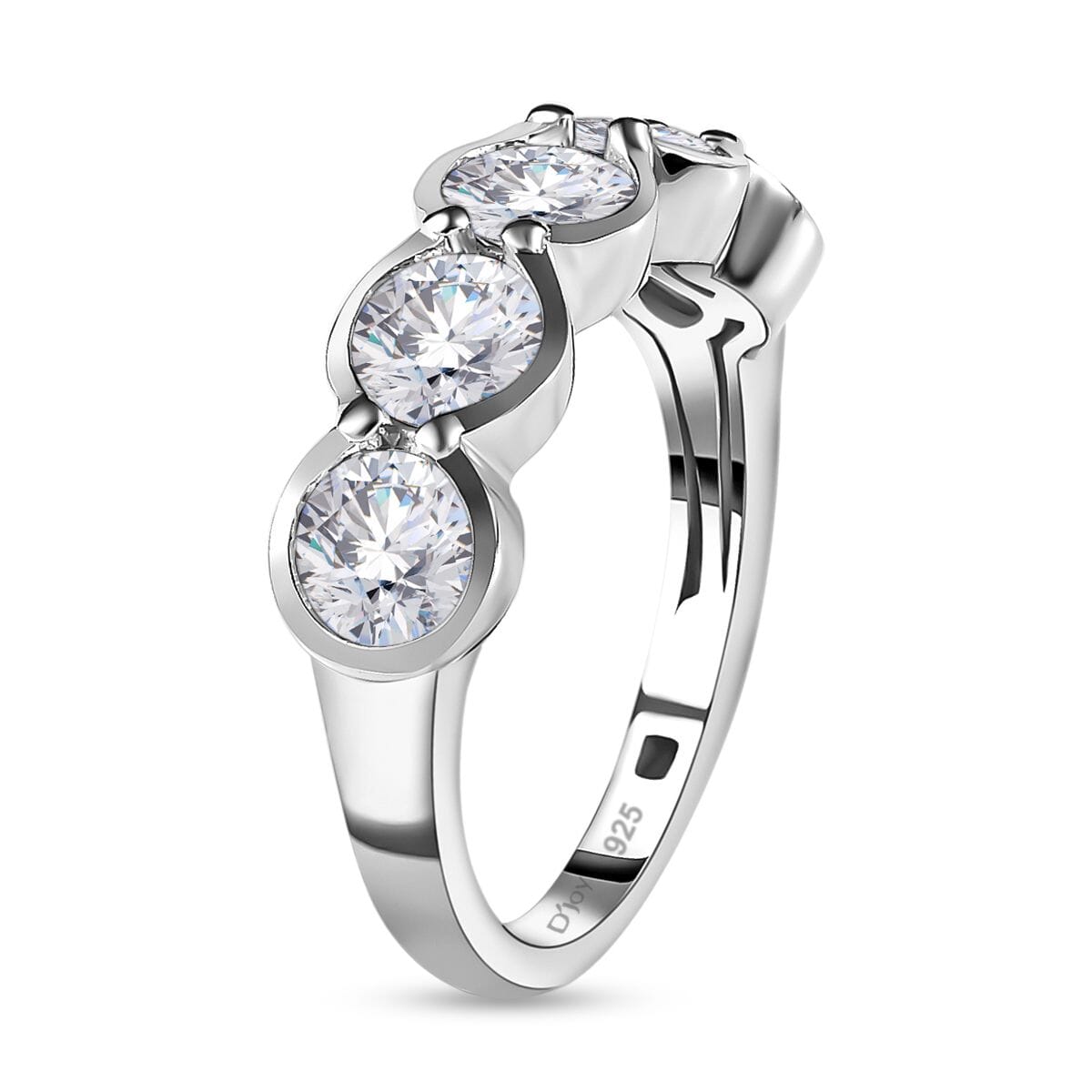 Moissanite 1.65 ctw 5 Stone Ring in Platinum Over Sterling Silver (Size 7.0) image number 3